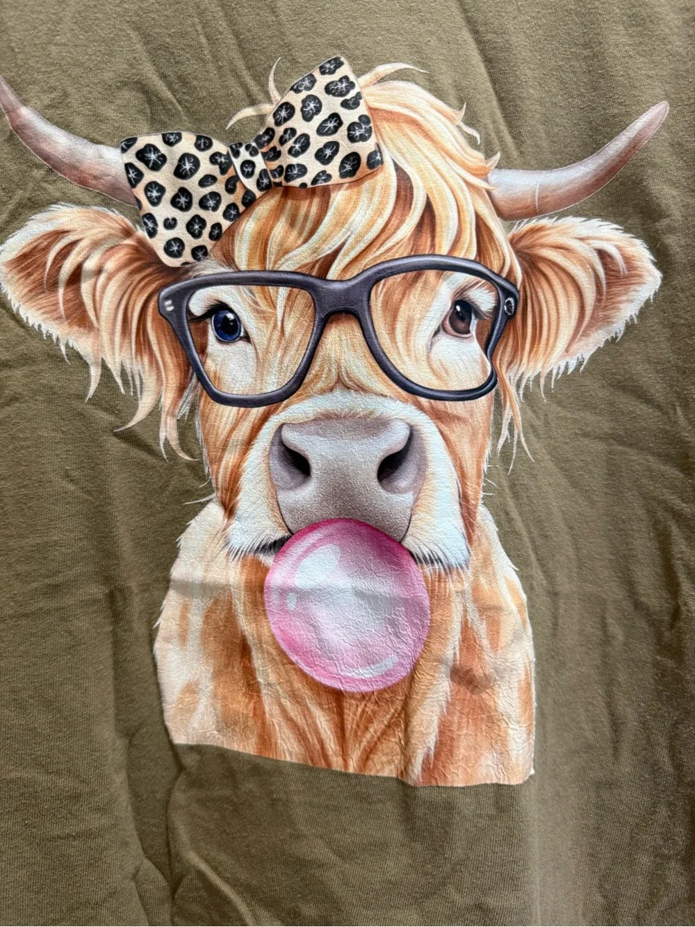 Graphic Cow Tee with Glasses and Bow